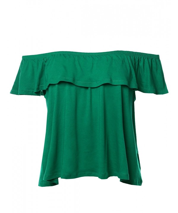 Casual Solid Off Shoulder Ruffle Kelly