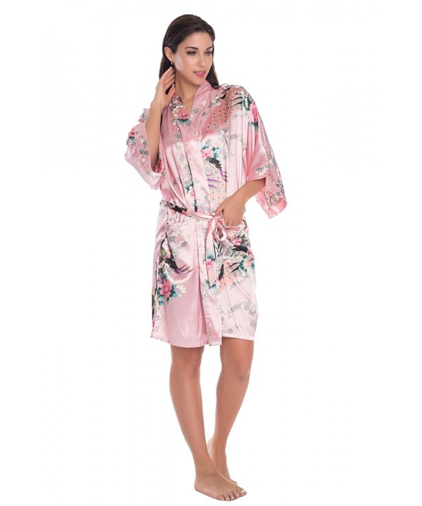 KimonoDeals Womens Pockets Pink Peacock Blossom