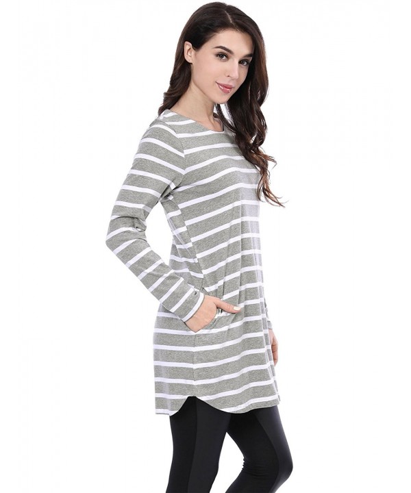 Women's Pockets Long Sleeves Loose Striped Tunic Top - Gray - C5180HML7NO