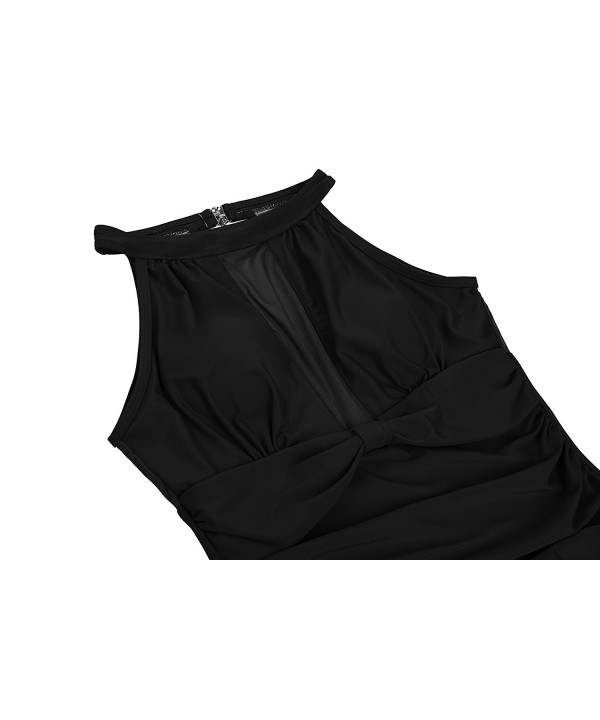 Women's Swimsuit Mesh Deep V Design Halter One Piece Monokini - Black ...