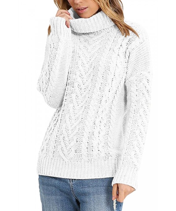 Women's 100% Cotton Turtleneck Ribbed Cable Knit Pullover Sweater ...