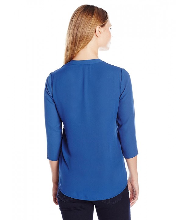 Women's Plus Size 3/4 Sleeve Henley Lace Top - Blue Matinee - C912LNGVSBV