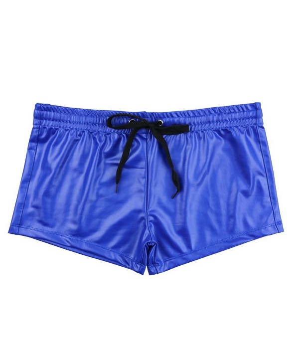 Men's Faux Leather Underwear Boxer Shorts Wetlook Swimwear - Blue ...