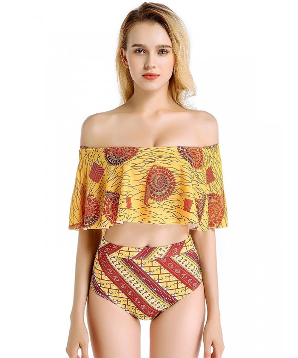 SEXYMALL Printed Ruffled Shoulder Swimsuits