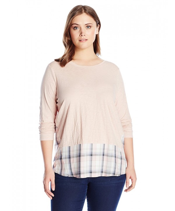 Women's Plus Size Long Sleeve Mixed Media Canyon Plaid Top - 621-rose ...
