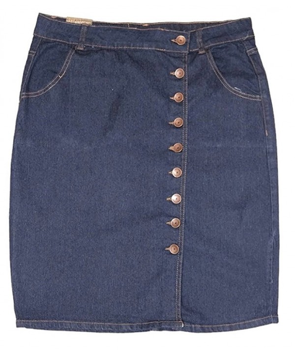 New Womens Front Button Knee High Basic Five-Pocket Denim Skirt With ...