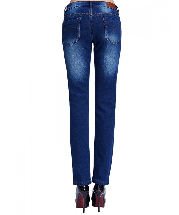 Women's Thermal Slim Fit Fleece Lined Jeans - Blue (New Size) - CR1880SQILA