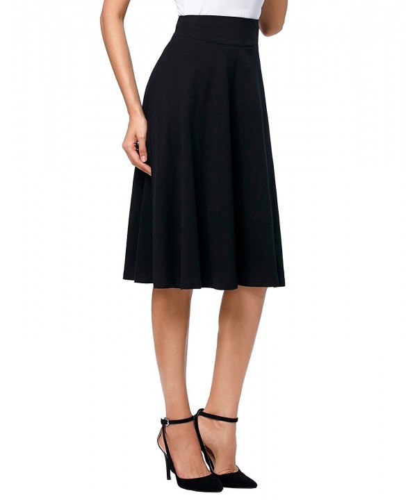 Flared Stretchy Midi Skirt High Waist Jersey Skirt For Women by Kate ...