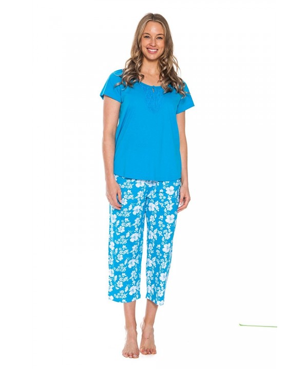 Women's Cotton Capri Pajama Set - Turquoise - CF180D5Y4CR