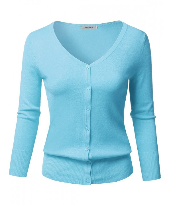 Awesome21 Button Sleeves Cardigan LightBlue