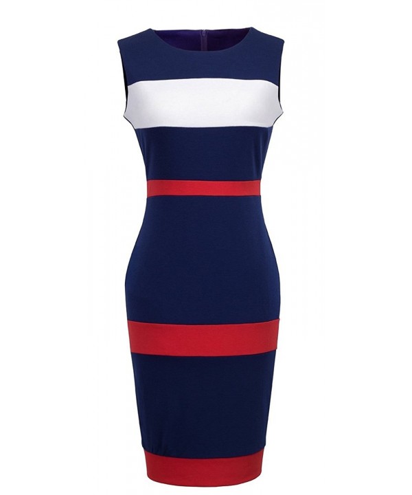 Women's Voguish Colorblock Stripe Pencil Dress B275 - Dark Blue ...