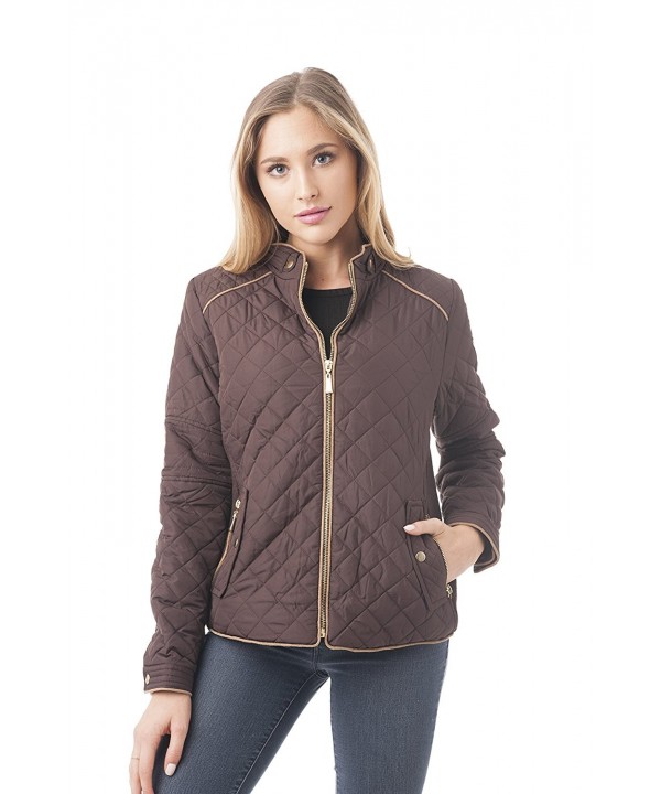 Quilted Padding Jacket With Suede Piping Detail - Brown - CH12N7Z3LXG