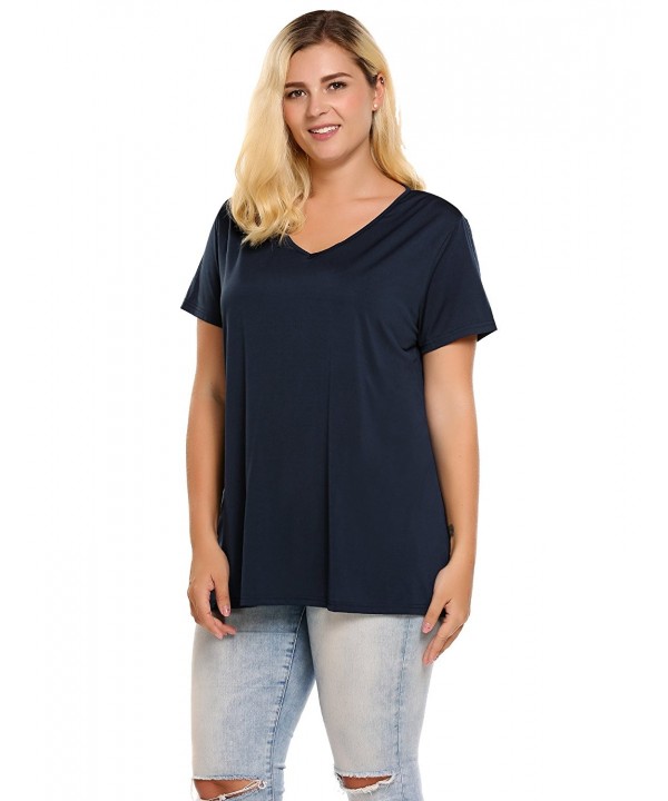 Womens Plus Loose Short Sleeve - Navy Blue - CM182XMA22L
