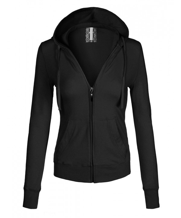 Women's Basic Solid Zip Up Hoodie Jacket [S-3XL] - Black - CO12HQ390B5