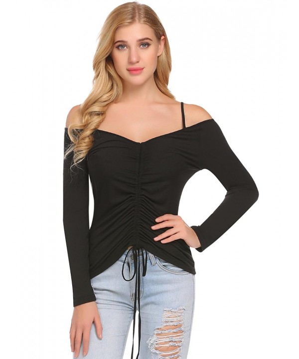 Women's Cold Shoulder Spaghetti Strap Casual Ruched Blouse Tops - Black ...