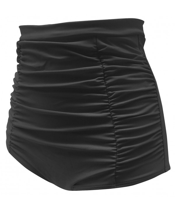 Gabrielle-Aug Women's Solid Black Classic High Waist Bikini Bottom ...