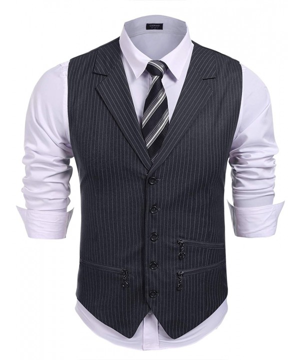COOFANDY Waistcoat British Striped Removable
