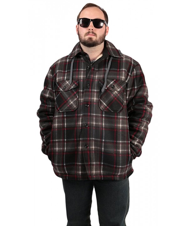 Men's Plaid Flannel Fleece Sherpa Lined Warm Hooded Jacket - Black/Red ...