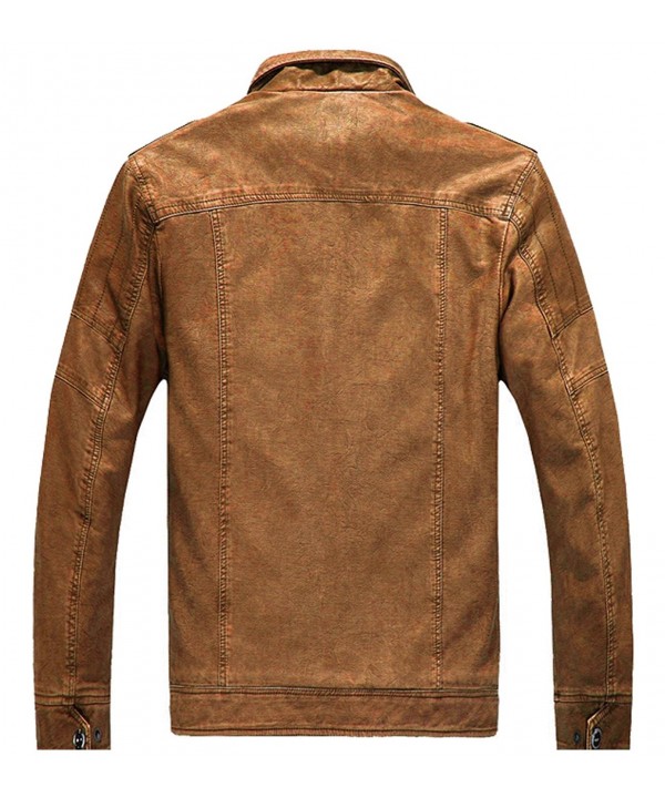 Men's Vintage Fleece PU Faux Leather Jacket Casual Thick Zip Up Winter ...