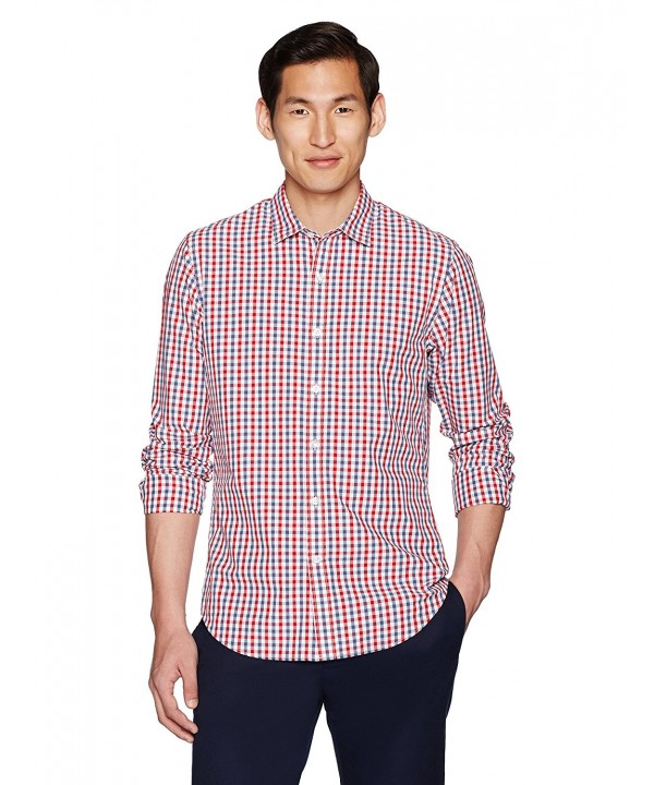 Men's Slim-Fit Long-Sleeve Two-Color Gingham Shirt - Red/Blue - CE17Y287IN7