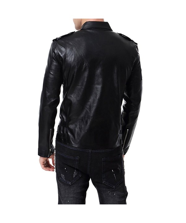 Men's Faux Leather Jacket Double Belt Punk Motorcycle Slim Fit ...