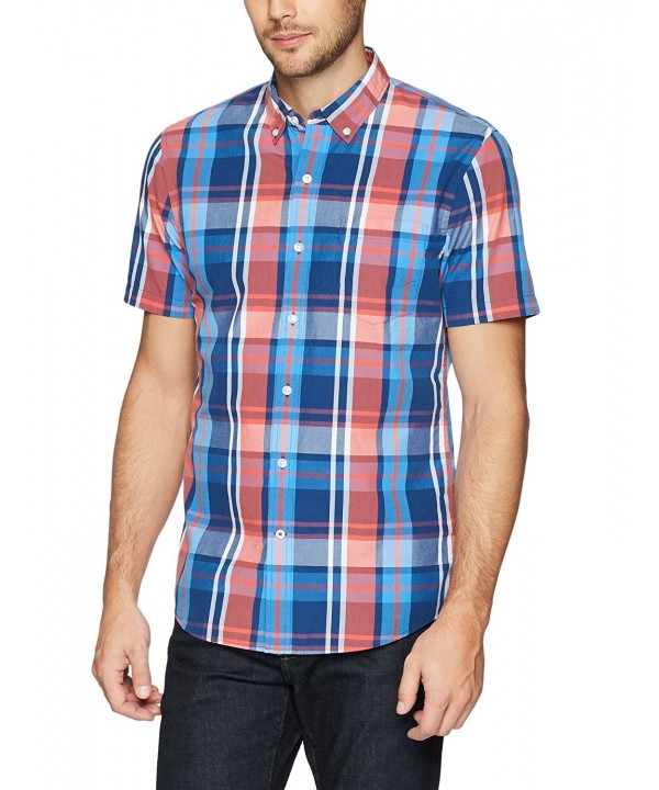 Men's Standard-Fit Short-Sleeve Large-Scale Plaid Shirt - Red/Blue ...