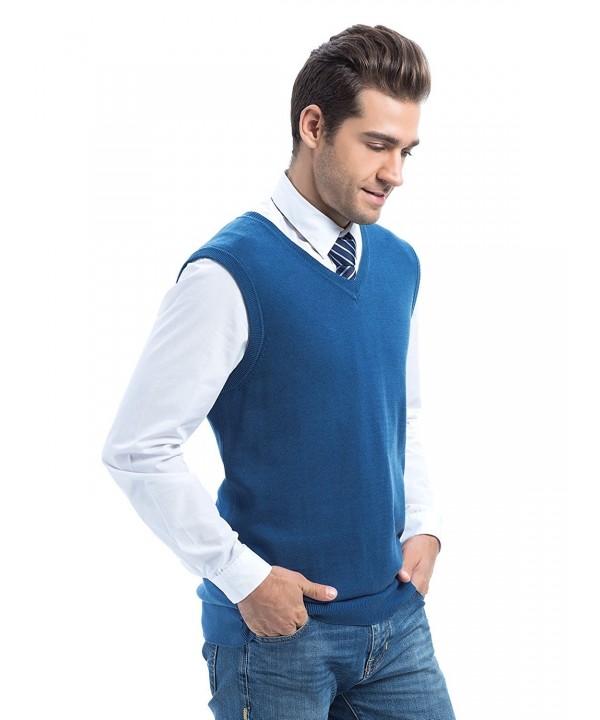 Choies Men's Casual Slim Fit Knitted V-Neck Sweater Vests - Blue ...