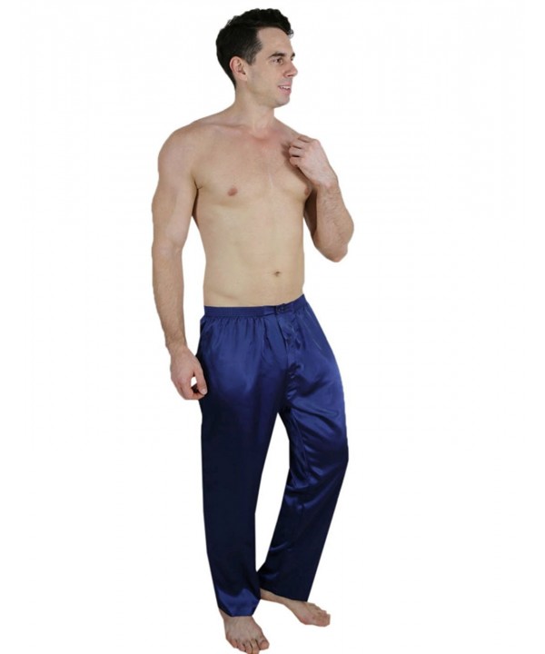 Mens Silk Pajama Sleep/Lounge Pants Dark Blue - Dark Blue - CY185T72Y5N