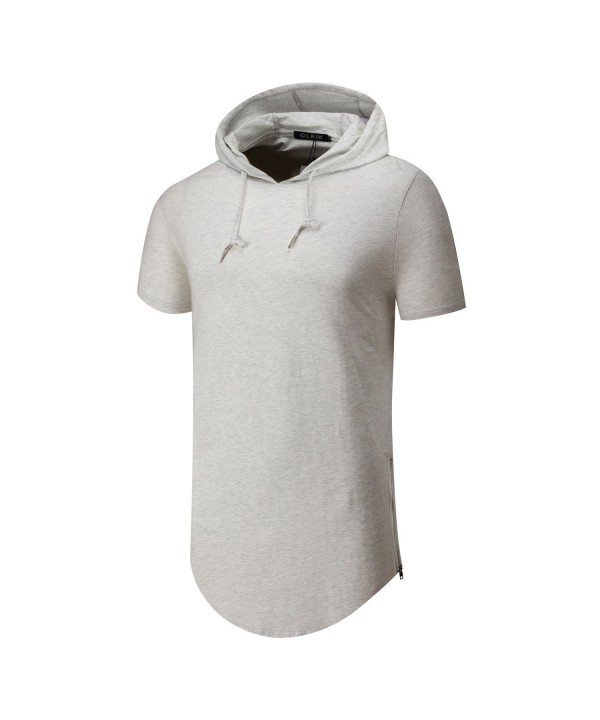 Men's Hipster Hip Hop Hoodie Side Zipper Tshirt - Gray-white - C512O7PM020