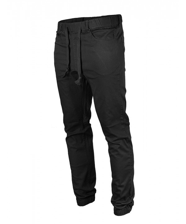 Men's Drop Crotch Comfort Stretch Twill Jogger Pants - Black - C8187HHLD02