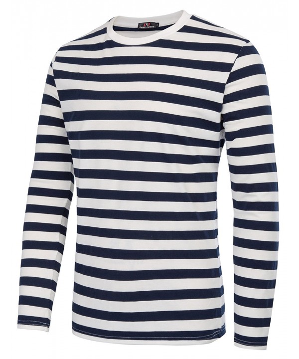Men's Basic Striped T-Shirt Long Sleeve Crew Neck Cotton Shirt - Navy ...