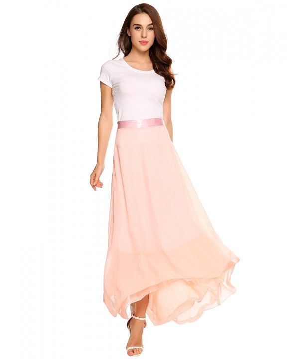 Womens Vintage Maxi Skirt Double Chiffon Skirts With High-Low Hem ...