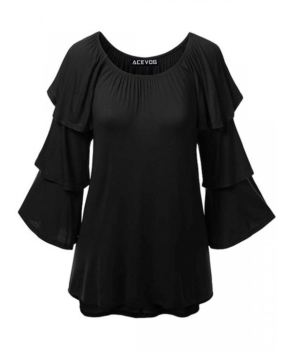 ACEVOG Ruffle Sleeve Jersey Blouse