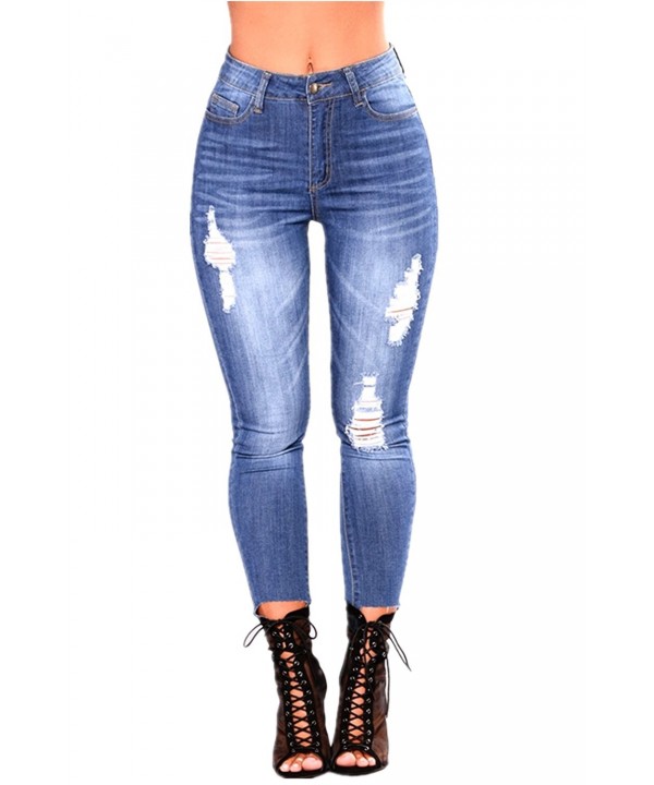 Rise Waisted Womens Juniors Distressed Stretch