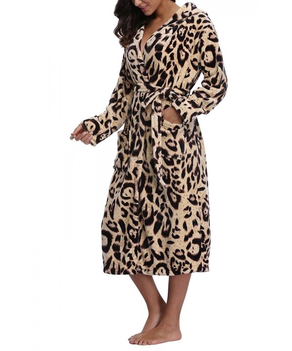 Women's Fleece Hooded Robe-Long Bathrobe with Print - Leopard Print ...